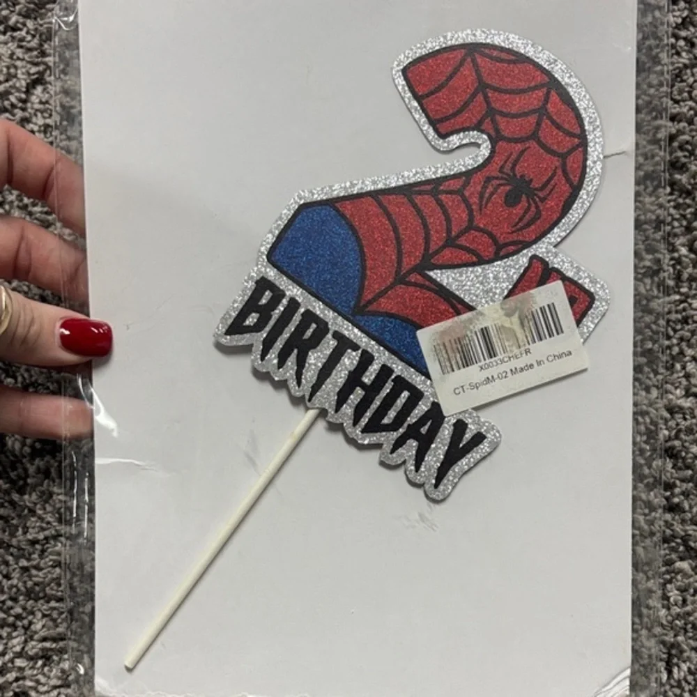 Spider-Man 2nd Birthday Cake Topper - Red, Blue, Silver